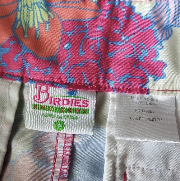 Birdies And Bows Pink Floral Polyester Athletic Tennis Shorts  size 4 - Picture 6 of 6